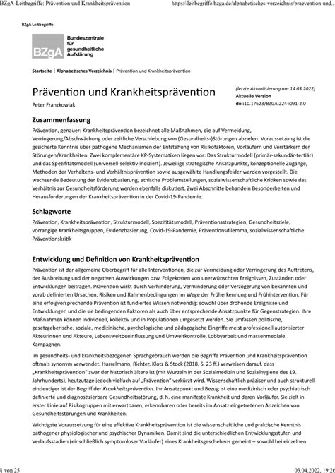 Pdf Pr Vention Und Krankheitspr Vention Version