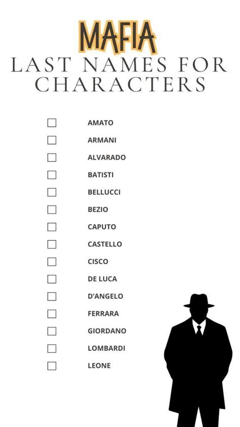 Printable List Of Last Names For Mafia Characters Last Names For