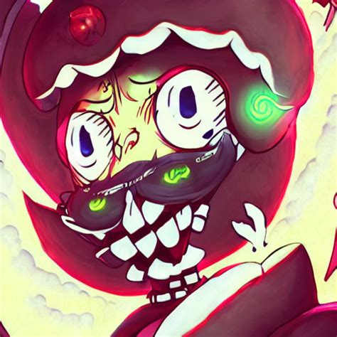 Krea Ai Portrait Of Cuphead Wielding The Curse Magecraft