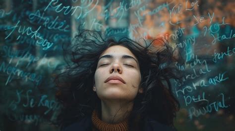 Premium Photo A Woman With Long Hair Is Looking Up With The Words Love On The Bottom