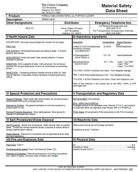 Domestos Bleach Safety Data Sheet 2024 Amata Bethina