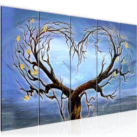 Runa art Tableau Décoration Murale Arbre Cœur 200x80 cm 5 Panneaux