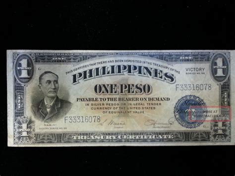 Philippines Note One Peso Dollar Bill Victory Series Rare Slg