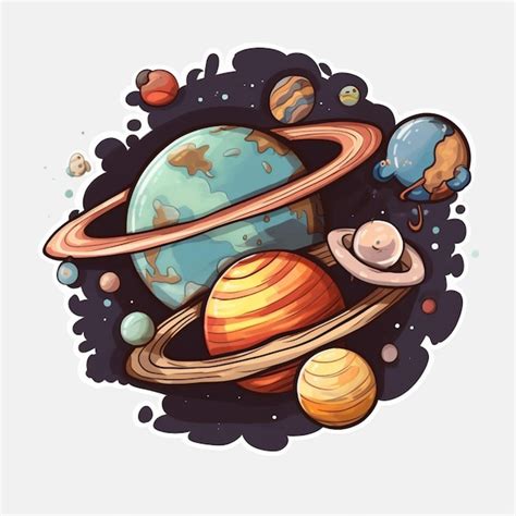 Ilustración De Dibujos Animados De Un Planeta Con Un Anillo Alrededor Ai Generativa Foto Premium