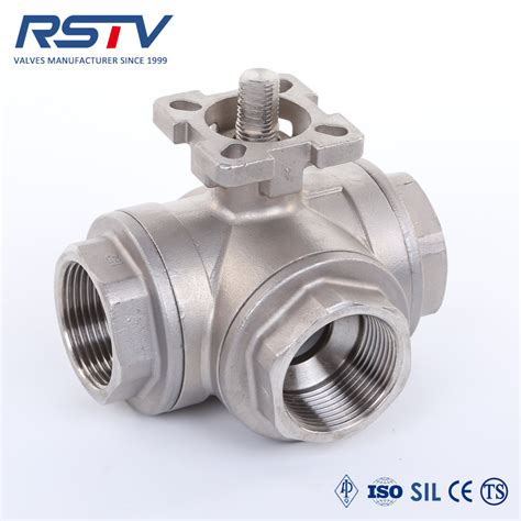 Cf8m Cf8 T Port L Port Three Way Threaded Ball Valve Three Way Ball