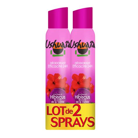 USHUAIA Déodorant spray 24h à la fleur d hibiscus 2x200ml pas cher