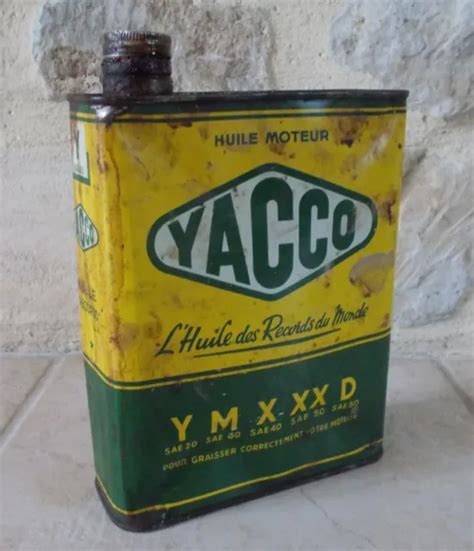 Ancien Bidon D Huile Yacco France Vintage Oil Can Vieux Jaune Vert Eur