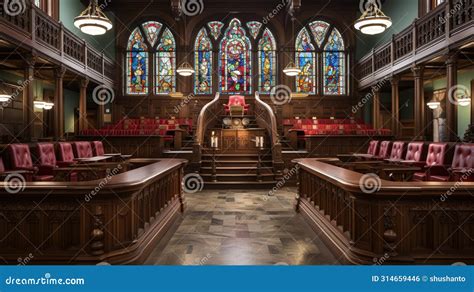 A Realistic And Detailed Interior Of A Courtroom Stock Illustration