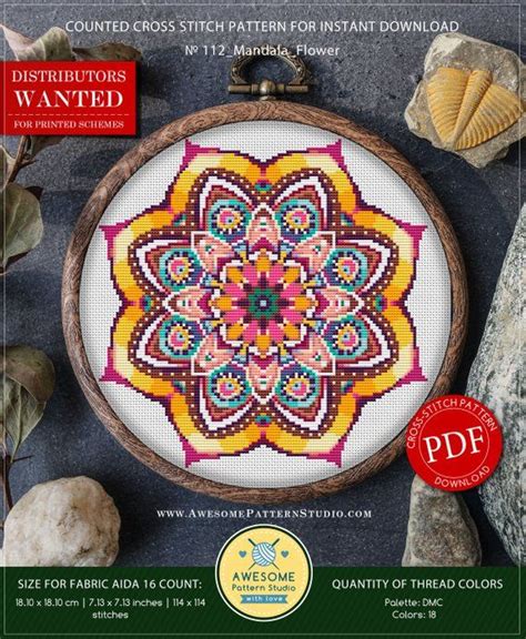 Mandala Fleur P112 Broderie Point de Croix PDF Modèle Télécharger