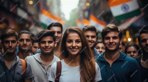 Premium Ai Image Indian People With National Tricolour Flag Showing