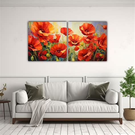 Cuadro De Pintura Abstracta De Flores Amapolas Con Detalles Intrincados