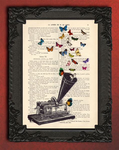 Phonograph and Butterfly Art Print Antique Phonograph Horn - Etsy