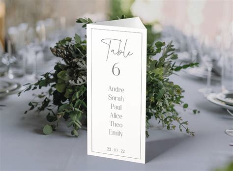 Trifold Wedding Table Number Template Minimalist Wedding Trifold Table