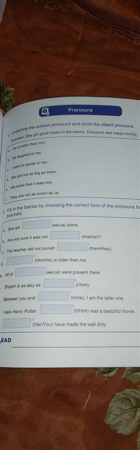 Pronouns 1 Underline The Subject Pronouns And Circle The Object Pronouns