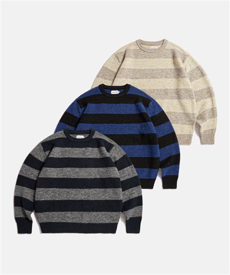 Hairy Border Stripe Knit Sweater Navy