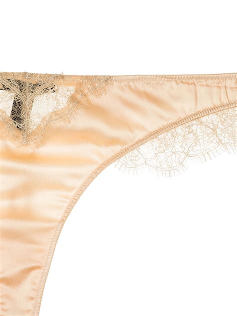 Kiki De Montparnasse Lace Inset Silk Charmeuse Thong Neutrals Farfetch