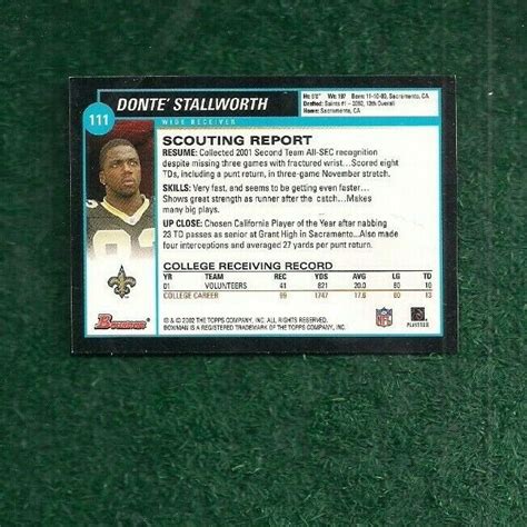 Donte Stallworth Bowman Rookie Card New Orleans Saints