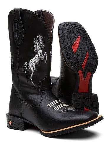 Bota Botina Texana Country Masculina Couro Cavalos Barretos Frete grátis