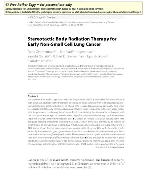 (PDF) Stereotactic Body Radiation Therapy for Early Non-Small Cell Lung ...