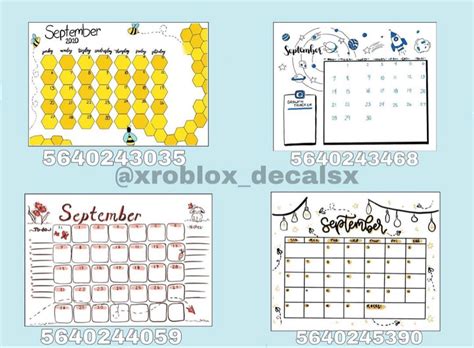 Bloxburg Calendar Decal Codes