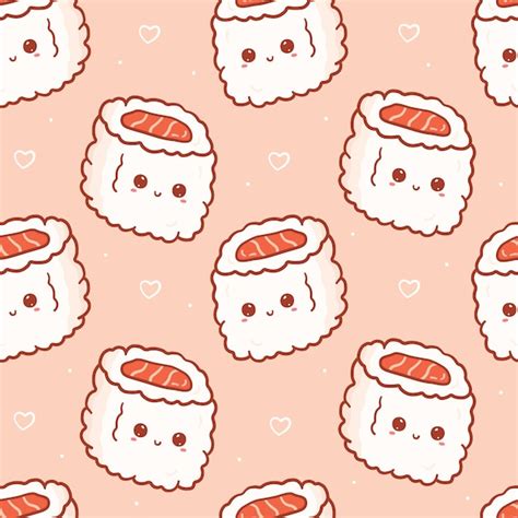 Premium Vector Kawaii Seamless Pattern With Sushi Roll With Happy