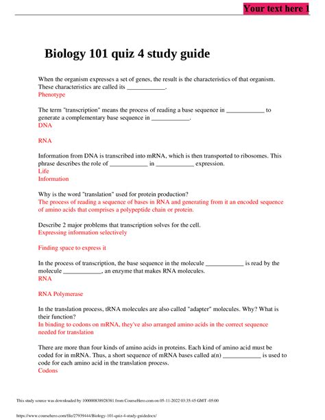 Biology Quiz Study Guide Browsegrades