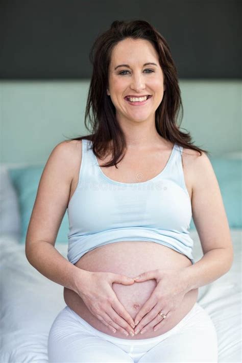 Pregnant Woman Touching Her Belly Stock Image Image Of Domestic