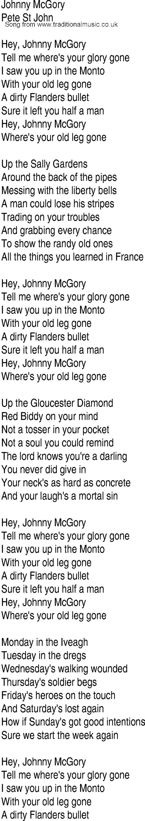 Irish Music Song And Ballad Lyrics For Johnny Mcgory