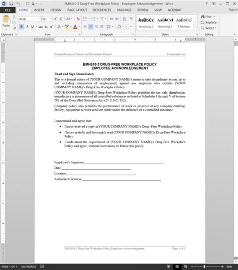 Employee Handbook Acknowledgement Form Template