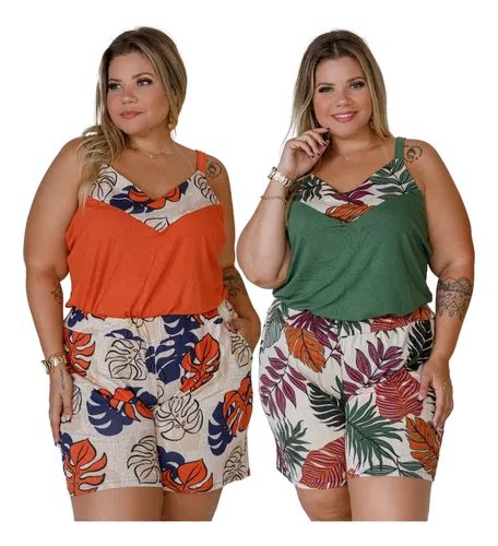 Kit 2 Conjuntos Feminino Plus Size Regata Short Grande G2 G3