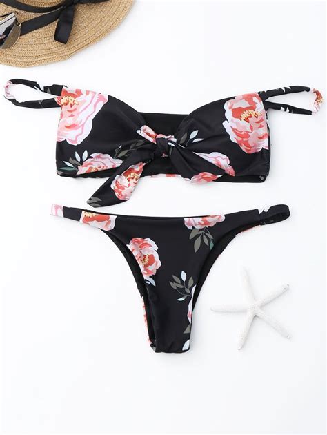 Off The Shoulder Floral Bandeau Bikini Set Swimsuits Bandeau Bikini