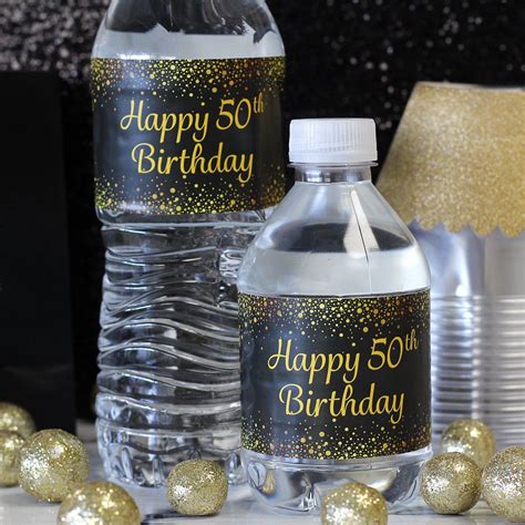 50th Birthday Black And Gold Birthday Water Bottle Labels 24ct Waterproof Stickers Cheers To 50