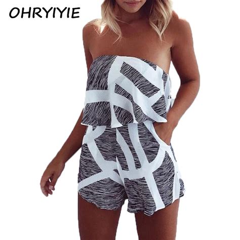 Ohryiyie 2018 Summer Women Boho Style Beach Playsuits Female Sexy Off