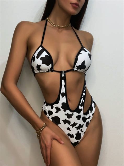 Hot Sell Drop Shipping Swimwear Sexy 1 Piece Spotty Cow Grain Printing Bikini For Women 2 PCS