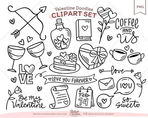 Valentine Clipart Hearts Doodle Clipart Cute Hearts Clipart Etsy