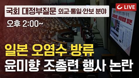 🔴live 202396 국회 대정부질문 외교·통일·안보 분야여야 오염수·홍범도·채 상병·윤미향 공방 예상