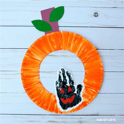 Handprint Pumpkin Jackolantern Halloween Craft For Kids