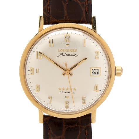 Longines Five Star Admiral Automatic 14k Yellow Gold And Leather