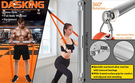 Dasking 500lbs Extra Heavy Home Gym Resistance Band Bar Set With 4 Levels Stackable Resistance