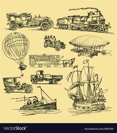 Vintage hand drawn transportation Royalty Free Vector Image