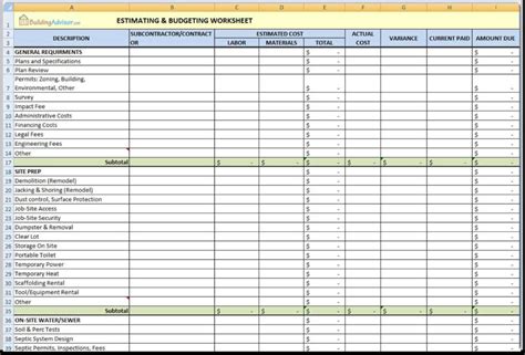 Free Construction Cost Estimate Excel Template Throughout Building Cost ...