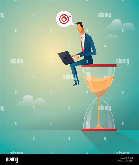 Businessman Sitting On The Hourglass With Laptop And Target Icon