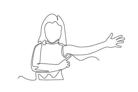 Premium Vector | Continuous one line drawing girl showing her arm Kids ...