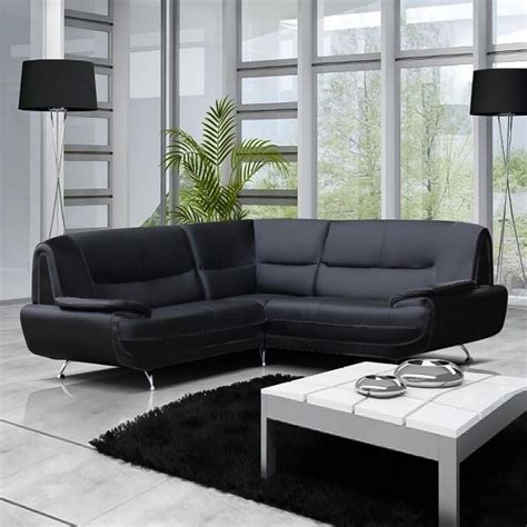 Muza Canap D Angle Design En Simili Cuir Noir Leather Corner Sofa