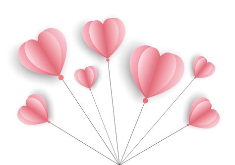 Vector Balloon Pink Paper Hearts Shape on White Background. Love ...