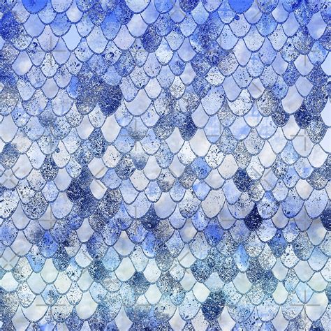 Wonky Watercolor Blue Glitter Mermaid Scales Pattern By UtArt Redbubble