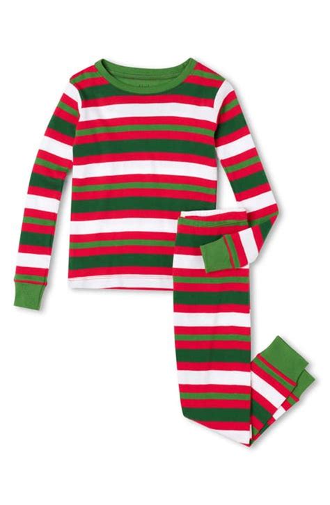 Holiday Candy Cane Stripe Fitted Two Piece Organic Cotton Pajamas