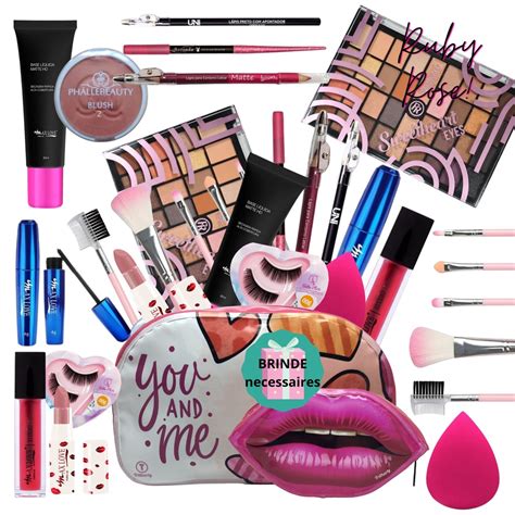 Combo Kit Maquiagem Completo Paleta Ruby Rose 14 Itens Kit Pinceis