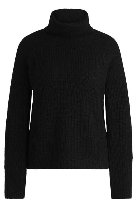 Boss Rollneck Sweater In A Ribbed Wool Blend Black