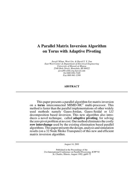 (PDF) A Parallel Matrix Inversion Algorithm on Torus with Adaptive ...